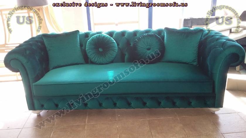 Turquoise Surf Velvet Chesterfield Couch Design