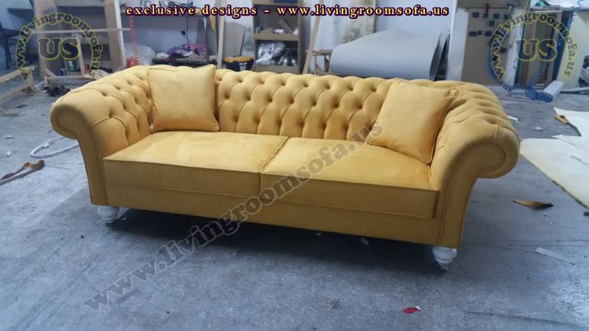 Yellow Fabric Chesterfield Sofa Beautiful Quilted Couches