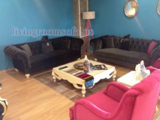 Black Velvet Chesterfield Sofa Set