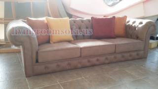 Nubuck Sandy Brown Exclusive Chesterfield Sofa Design