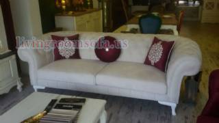 White Fabric Purple Pillows Exclusive Chesterfield Couch