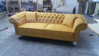 Yellow Fabric Chesterfield Sofa Beautiful Quilted Couches