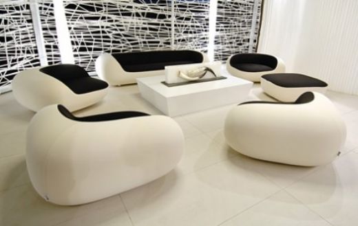 Modern Sofa, Modern Livingroom, Black and White, Microfiber, Rounded