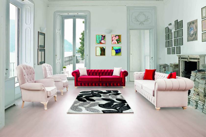 Arlington Luxury velvet chesterfield sofa set red and white