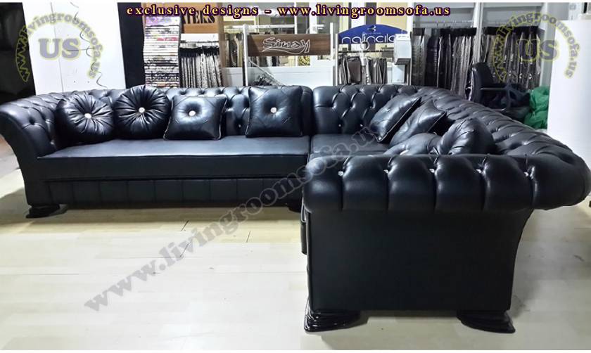 black leather sectional chesterfield sofa