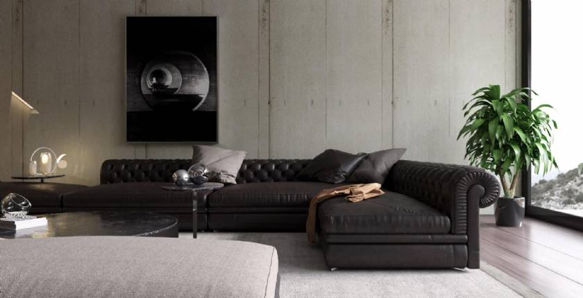 Black Leather sectional L shaped sofa luxury modern designs