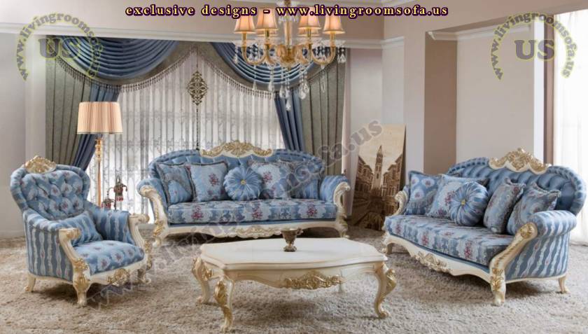 blue retro living room design elegant sofa set