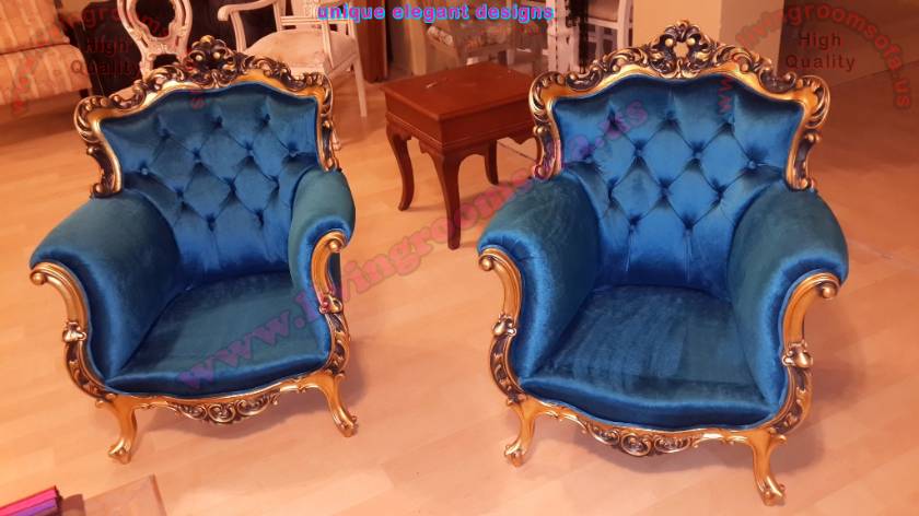 Blue velvet chairs elegant grandfather chair design