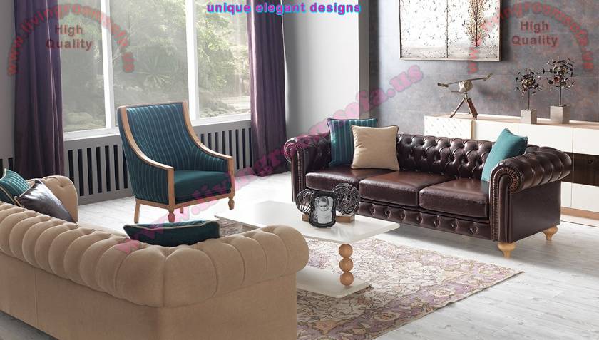 Boutique Leather and Fabric Chesterfield Sofa Set Mixing modern and traditional Boutique Leather and Fabric Chesterfield Sofa Set Mixing modern and traditional