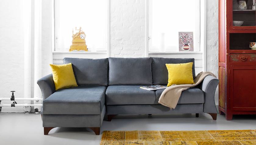 Cadet Blue Modern Corner Sofa Velvet Sofa for small living room