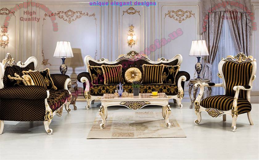 Carved Luxurious Sofa Set Classical Living Room Designs