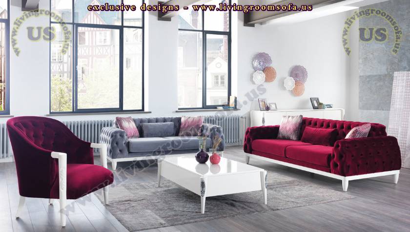 cherry velvet chesterfield sofa sets