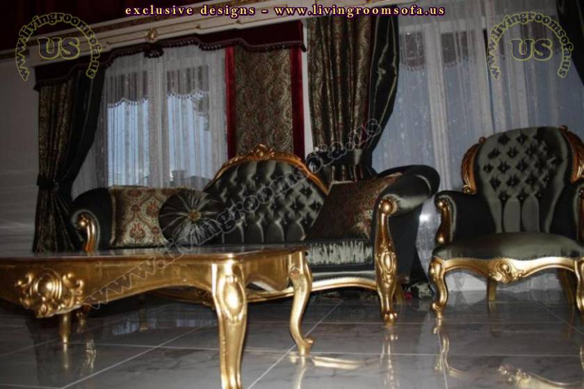 classic living room set bright velvet gold leaf finish