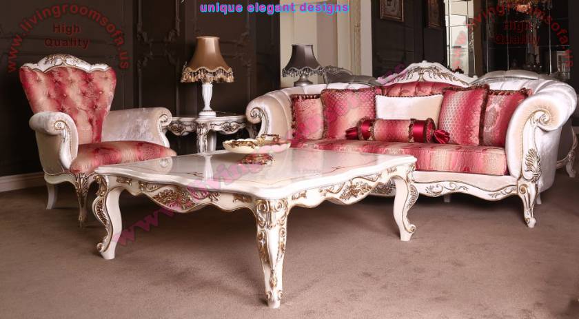 Classic Living room sofa set with carved coffee table