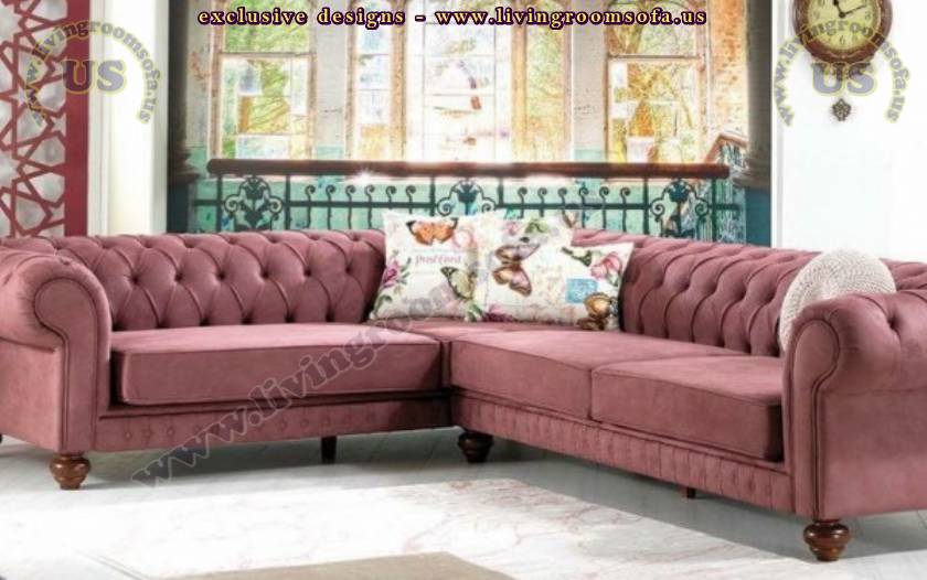 classic sectional chesterfield sofa pink fabric l shaped