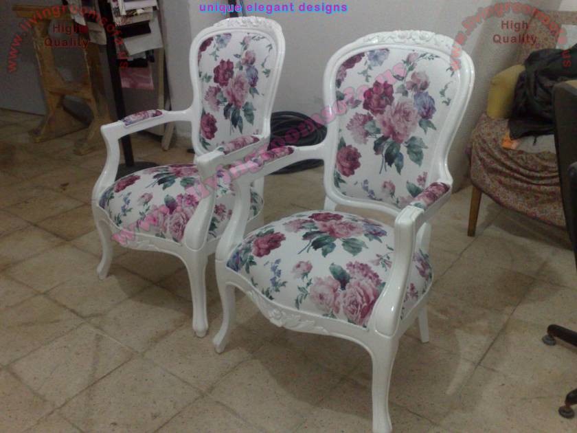 Classical Elegant Chair Design White wooden fabric Classical Elegant Chair Design White wooden fabric