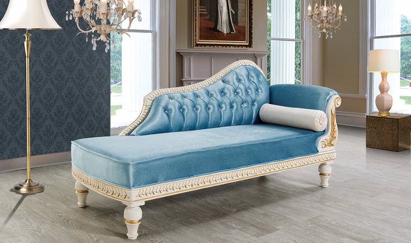 Cleopatra luxury chaise lounge blue velvet carved