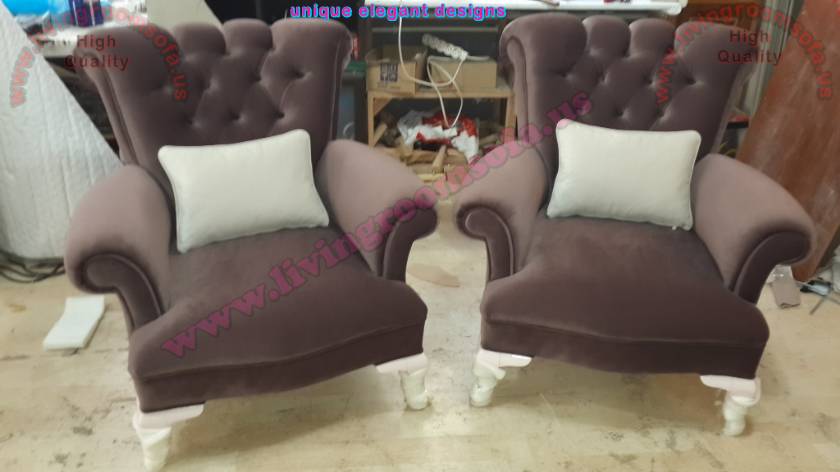 Couple Tulip Chairs Brown velvet quilted luxury chair design Couple Tulip Chairs Brown velvet quilted luxury chair design