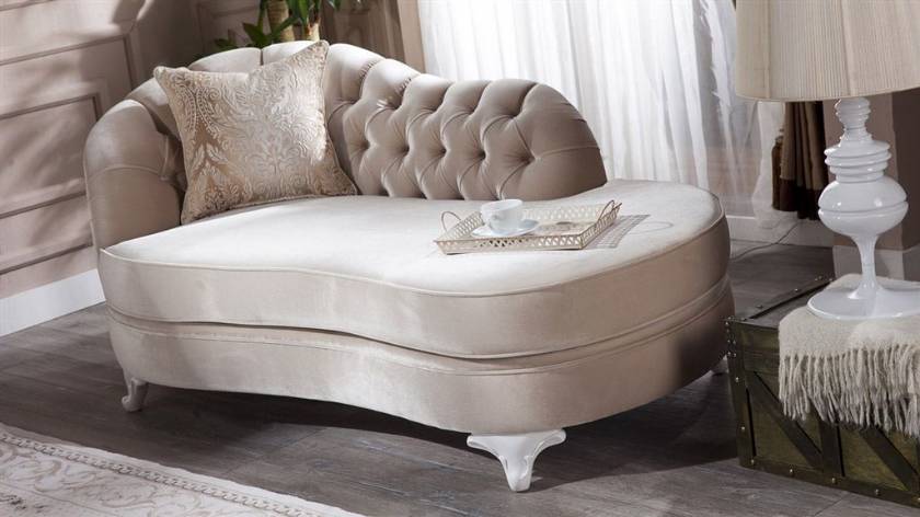 Curved chaise lounge for bedroom quilted beige velvet