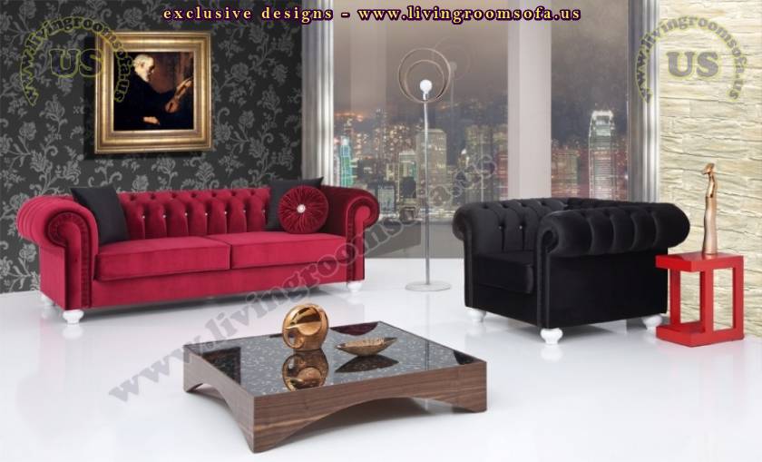 elegant chesterfield sofa set cherry and black velvet