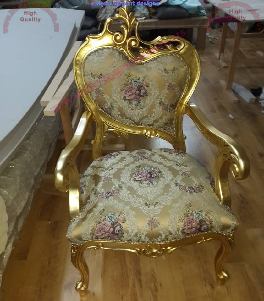 Elegant traditional chair design Wooden carved gold leaf luxury chair