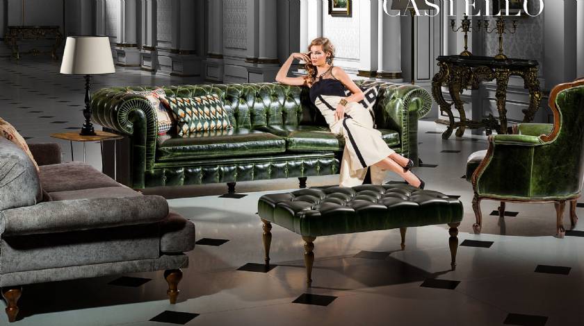 Green luxury leather sofa leather chair and coffee table