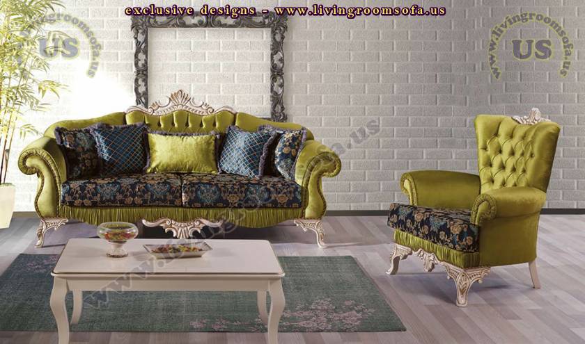 green yellow velvet sofa set retro living room