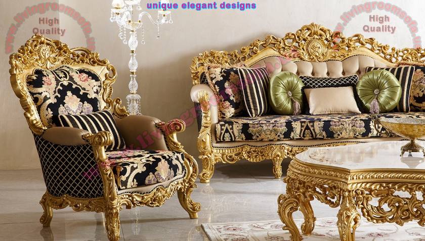 Handcraft Luxurious Classical Sofas Set Carved Gold Leaf