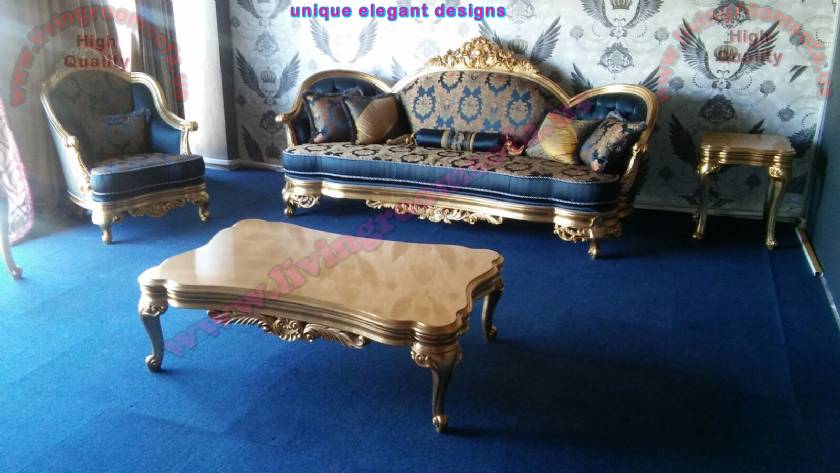 Handmade exclusive classical sofa living room coffee table carved gold leaf elegant design