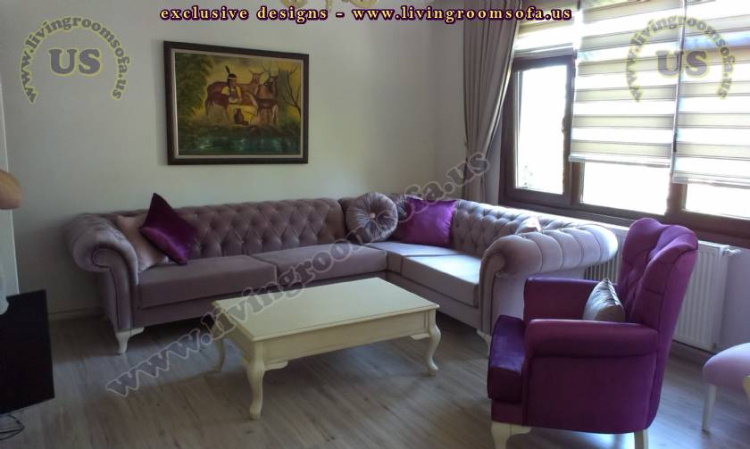 L shaped chesterfield sofa purple velvet