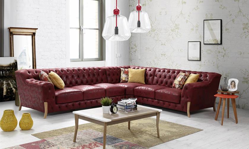 Leather Chesterfield Corner Sofa Modern New Style