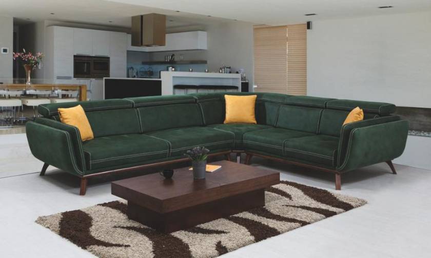 Leather Sectional sofa L shaped modern dark green range of colors textures and customizable options