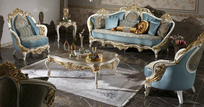 Luxurious Living Room Furniture Sofa Loveseat Chair Traditional White and Gold Finish Luxurious Living Room Furniture Sofa Loveseat Chair Traditional White and Gold Finish