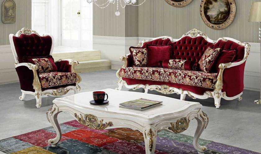 luxury and elegant classic living room sofa red velvet carved