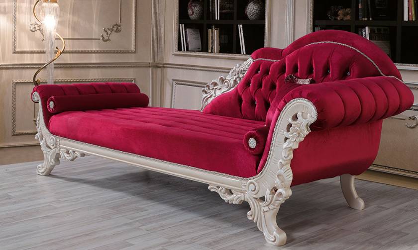 Luxury bedroom lounges curved carved chaise lounge velvet glossy