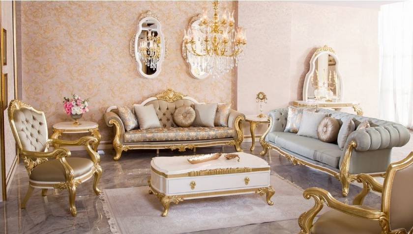 Luxury Formal Living Room Sofa Carved Gold Finish Artistically carved cabriole legs Luxury Formal Living Room Sofa Carved Gold Finish Artistically carved cabriole legs