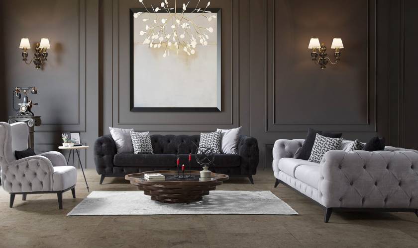 Luxury Gray and white Chesterfield sofa modern style new design Luxury Gray and white Chesterfield sofa modern style new design
