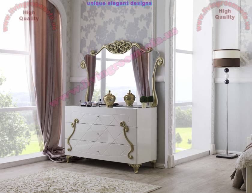 luxury mirrored chest of drawers white lacquer and Embossed texture Bedroom Furniture design