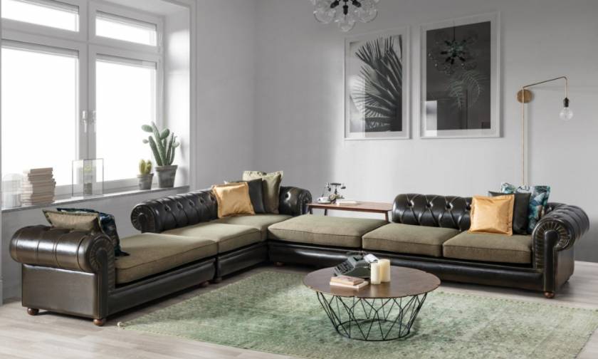 Luxury new style chesterfield corner sofa leather corner sofa