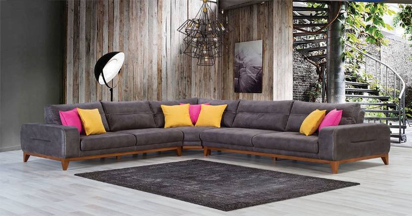 Modern farge leather fabric V Shape sectional sofa luxury elegance