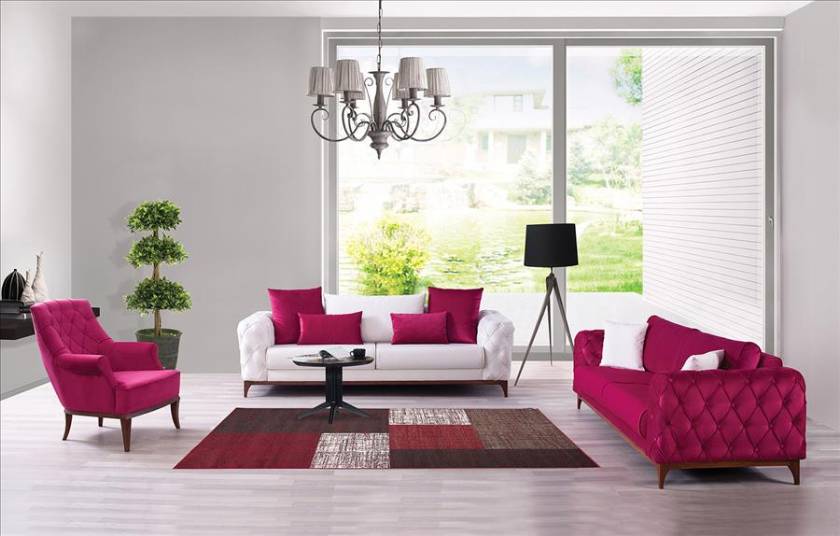 Modern Red and White velvet chesterfield sofa set