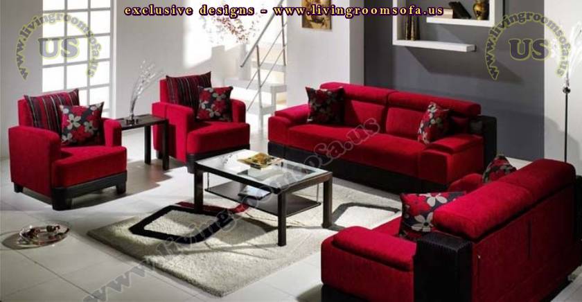 modern sofa set red fabric 4 pieces