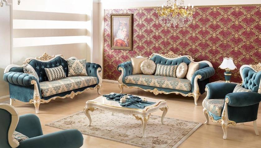 Modern Traditional Luxury Living Room Furniture Sofa Set Exposed Carved Wood Frames