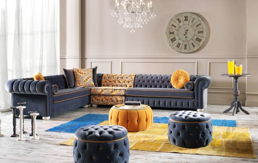 Nice and Cool Chesterfield corner sofa and poufs new style