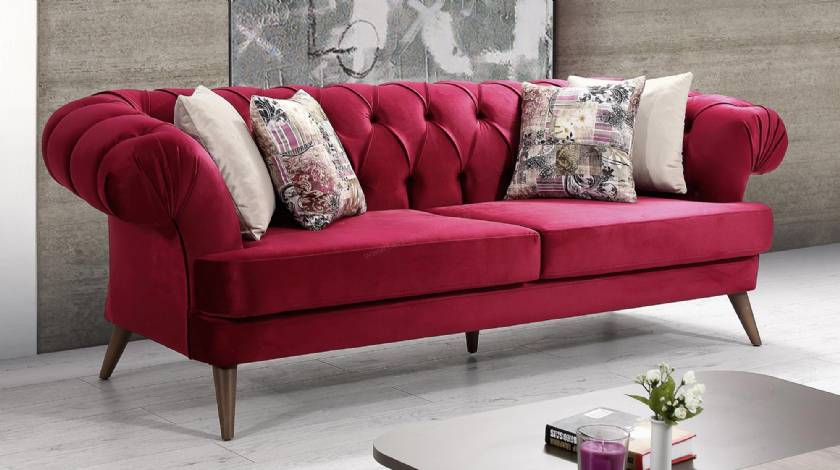 Pompano Beach Red velvet chesterfield couch loveseat