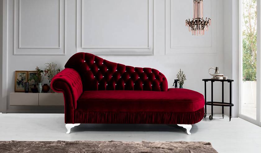 Red in Red Velvet chaise lounge luxury bedrooms
