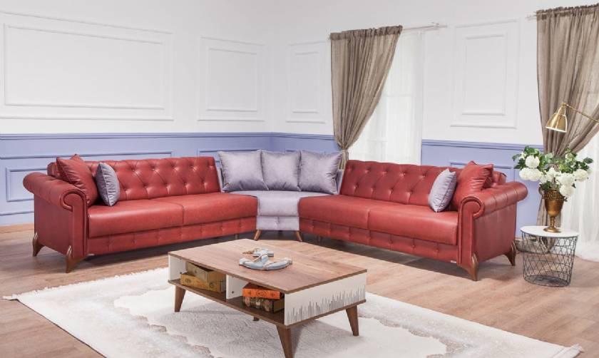 Red leather chesterfield sofa L Shaped Luxury Living Room Red leather chesterfield sofa L Shaped Luxury Living Room