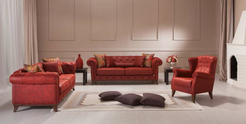 Red leather chesterfield sofa set for living room Red leather chesterfield sofa set for living room