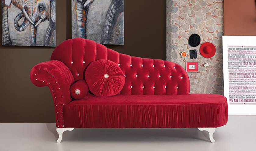 Red velvet chaise lounge quilted sliced bedroom lounges