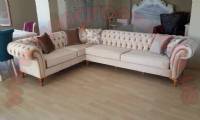 Beige velvet chesterfield corner sofa design